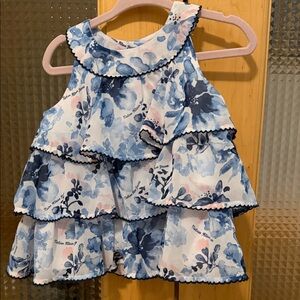 Calvin Klein Blue and White Ruffle Dress